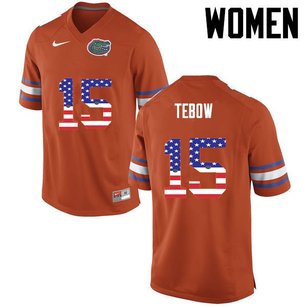 Florida Gators Women #15 Tim Tebow College Football USA Flag Fashion Orange